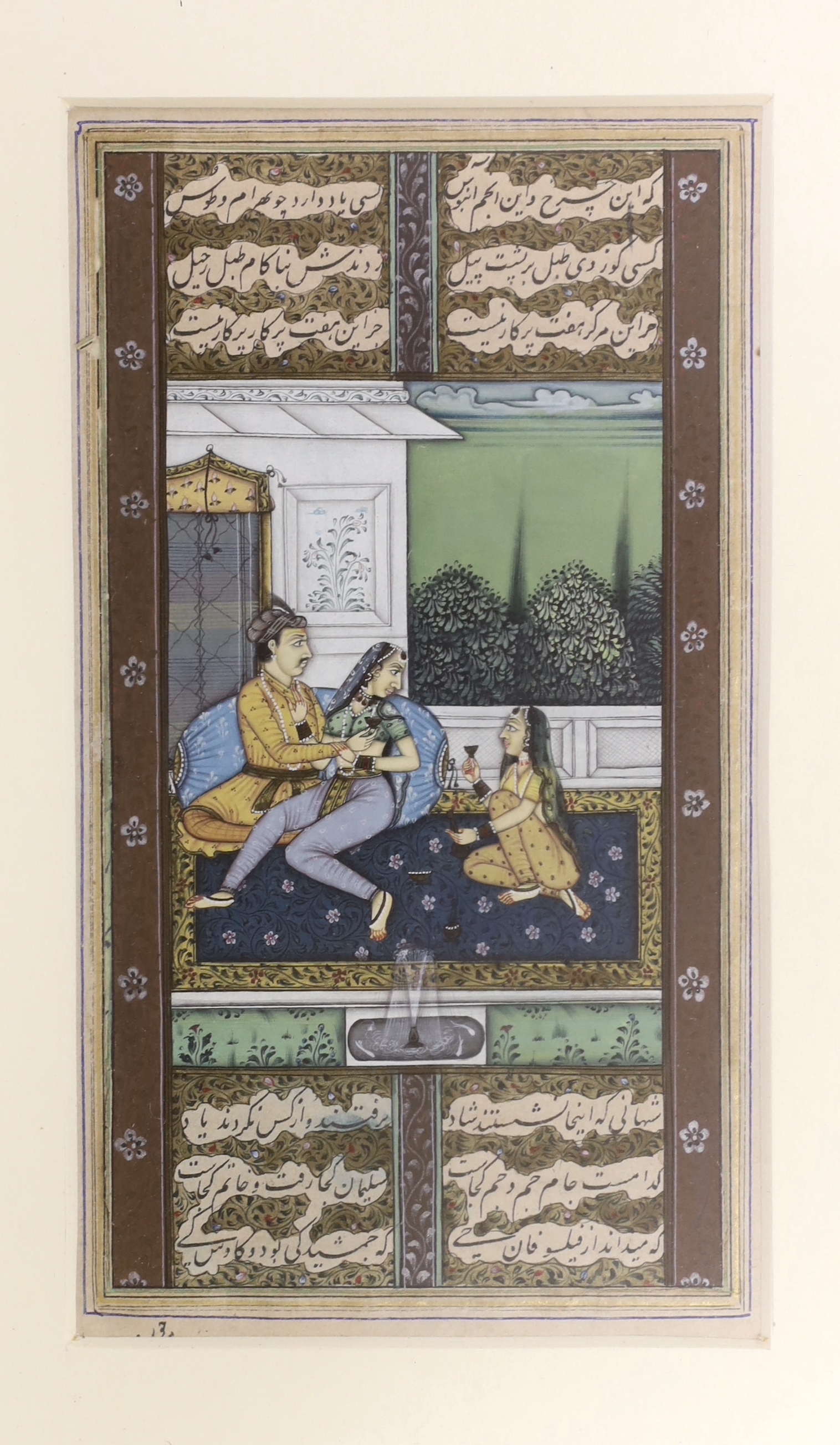 Three 19th century Indian gouache paintings of court scenes and attendants, largest 20 x 11cm